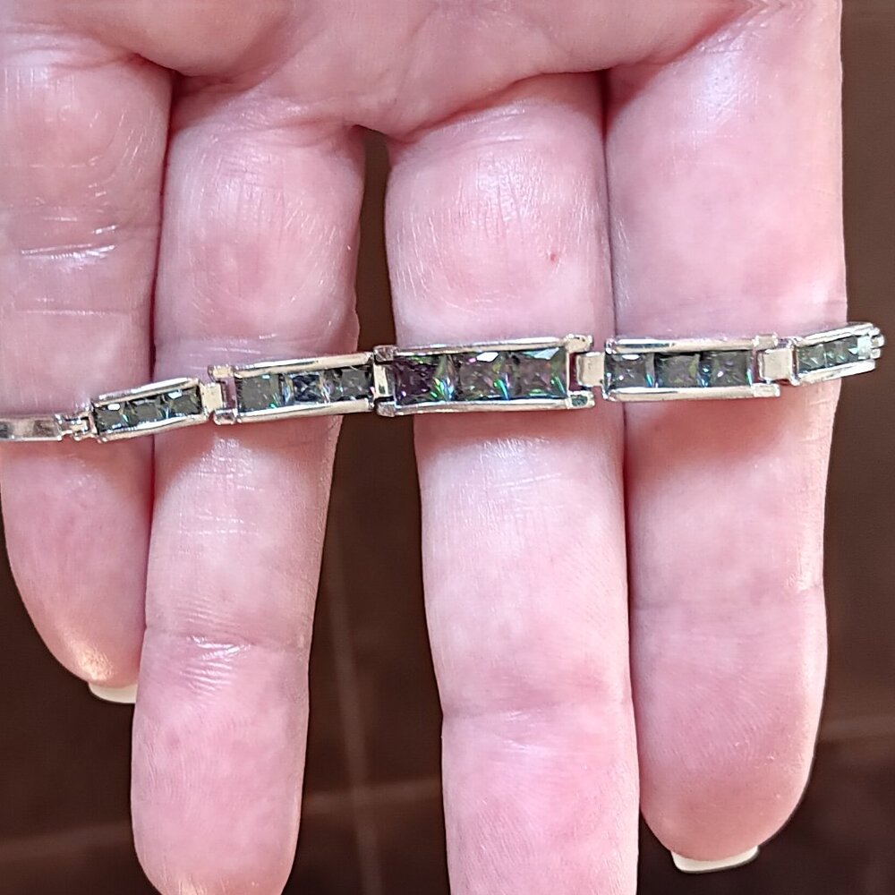 New - Rainbow Topaz Silver 7" No Tarnish Bracelet